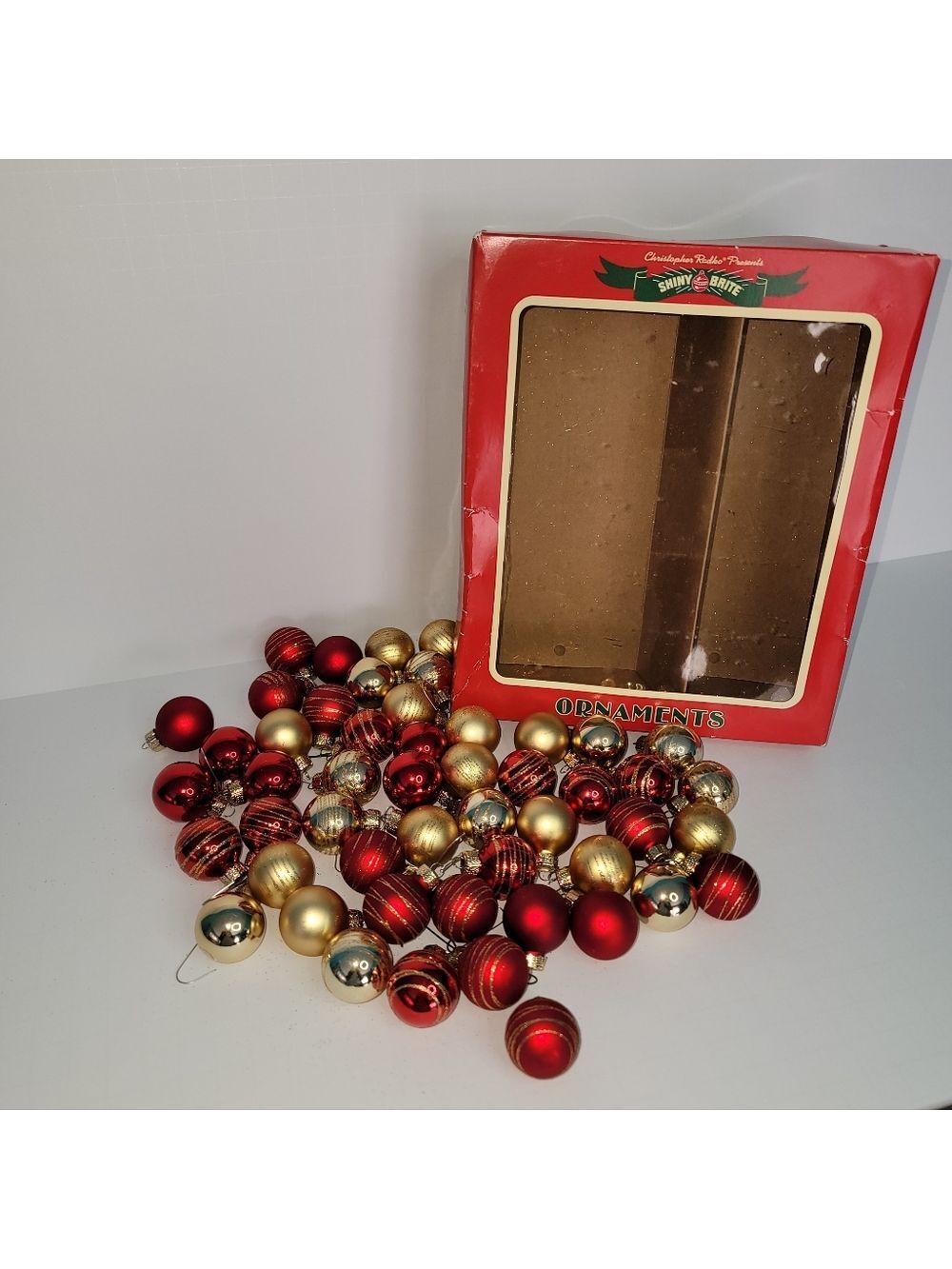 Christopher Radko SHINY BRITE 50 Mini CHRISTMAS ORNAMENTS Red Gold Glitter